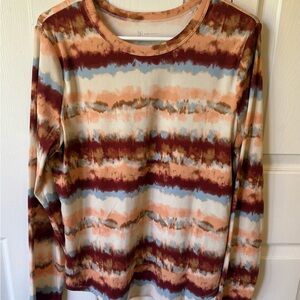 No Boundaries Tie-Dye Long Sleeve Top - Cream, Brown, Blue